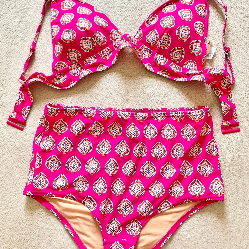 Deep-V French Bikini Top, High Waisted Bottom